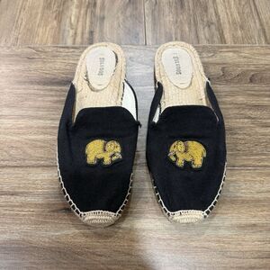 Soludos Black Canvas Espadrille Gold Elephant Beaded Mules Women Size 8.5